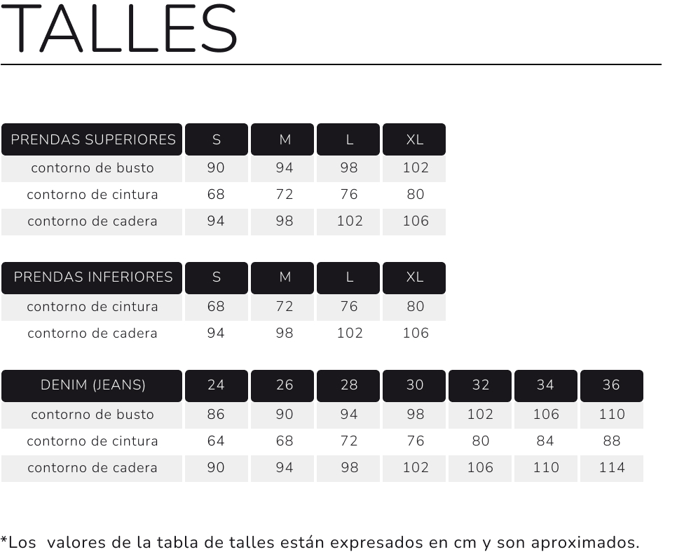 size chart