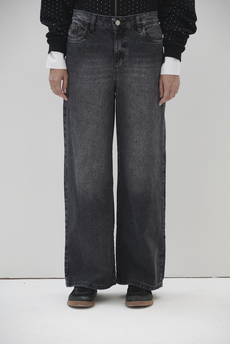 Jean wide leg negro con brillos