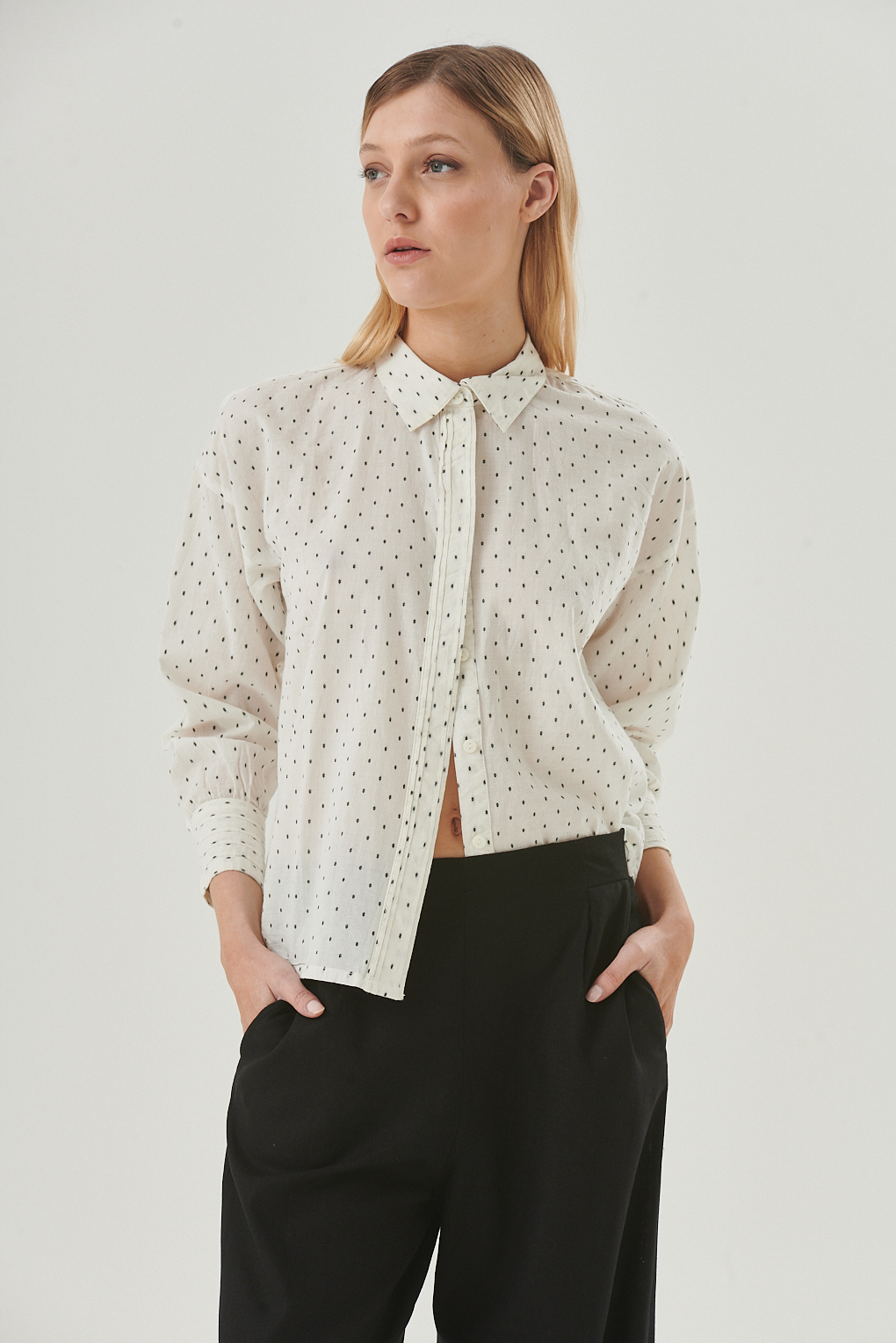 camisa algodón efecto lunares