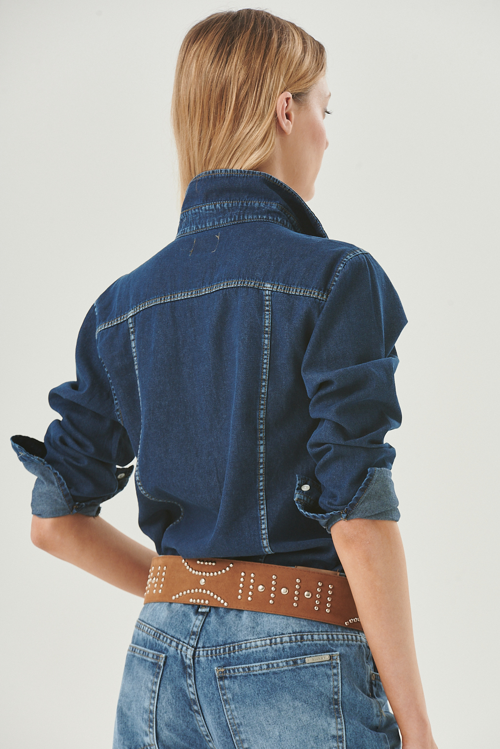 camisa denim rígido verano mujer