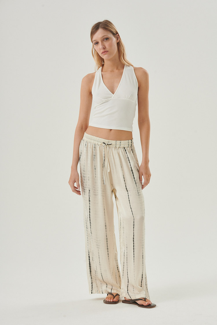 pantalón satinado con estampa vertical mujer