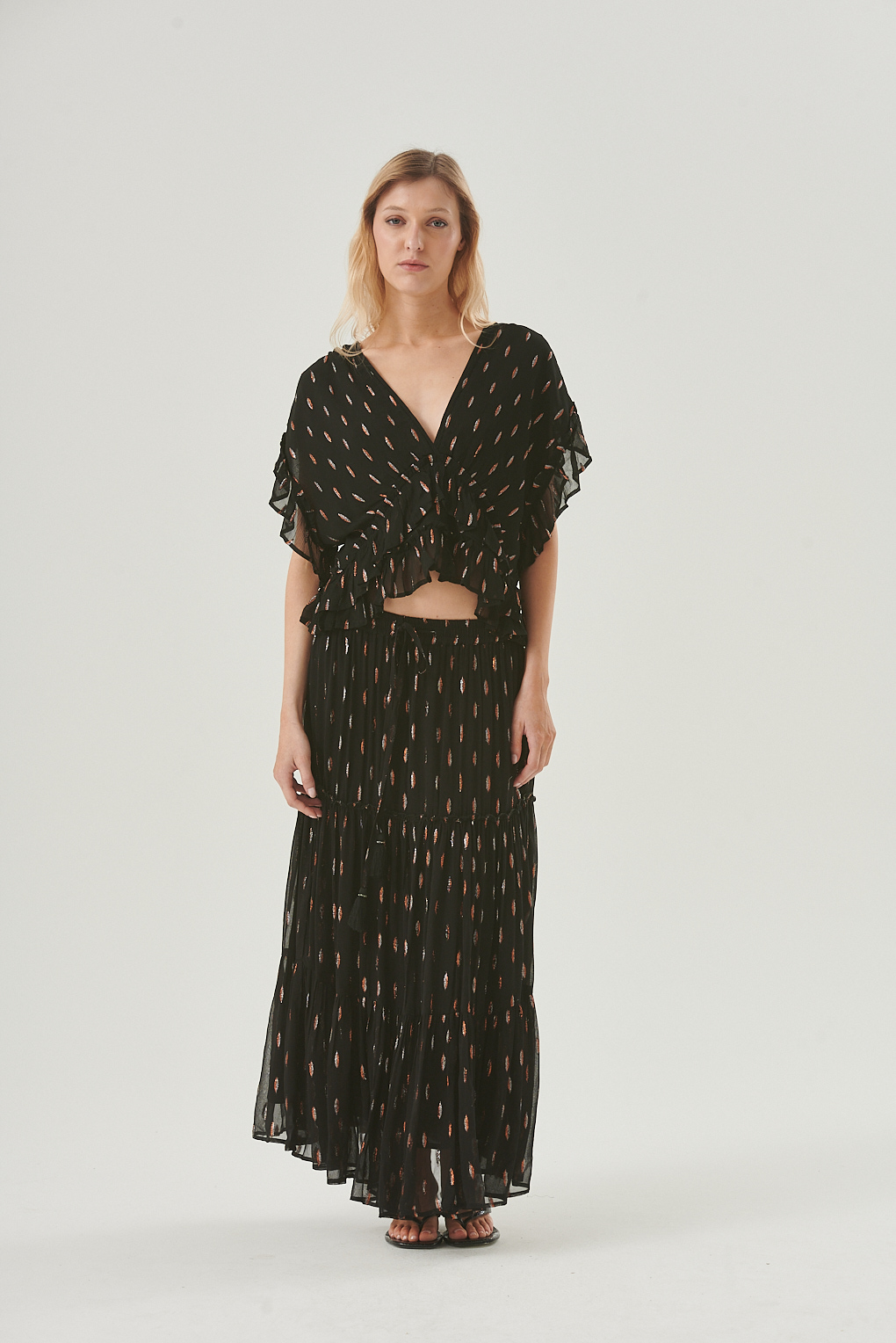 blusa volados lurex