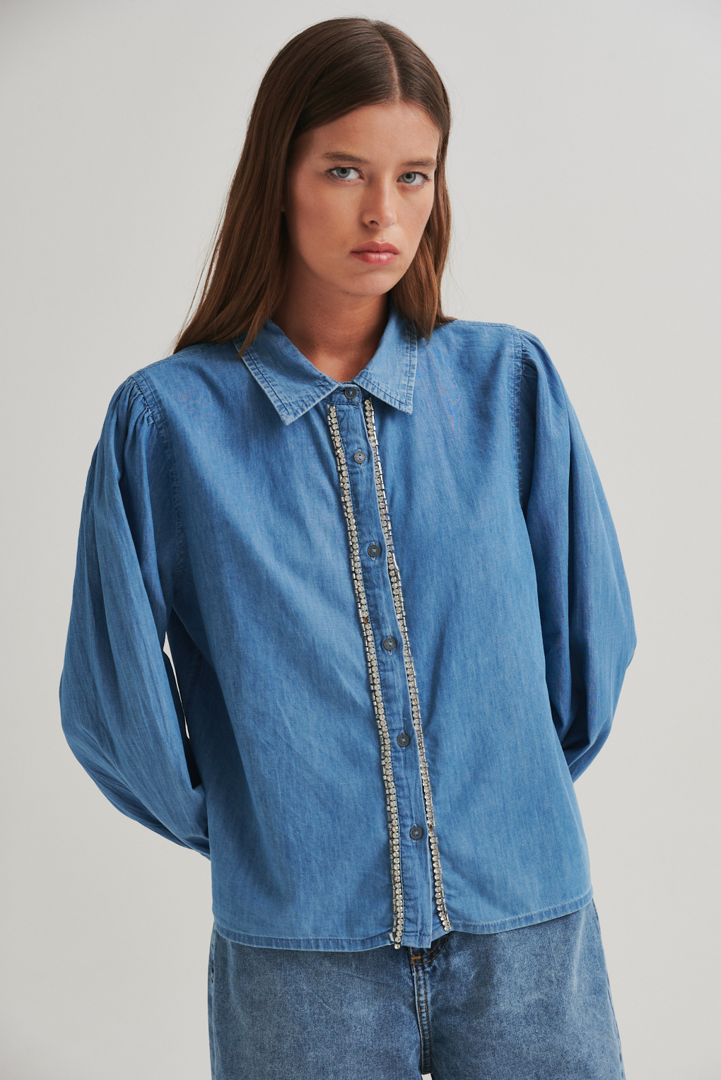 camisa strass denim