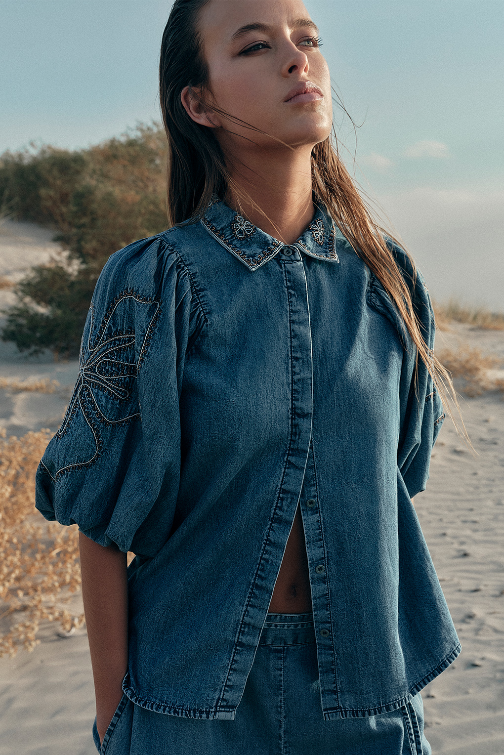 camisa algodón bordada