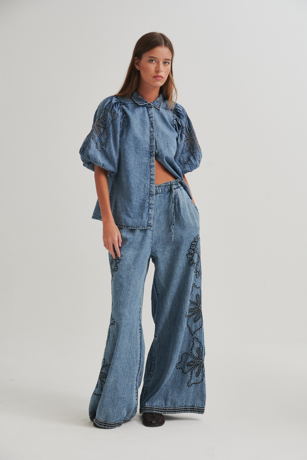 camisa algodón bordada