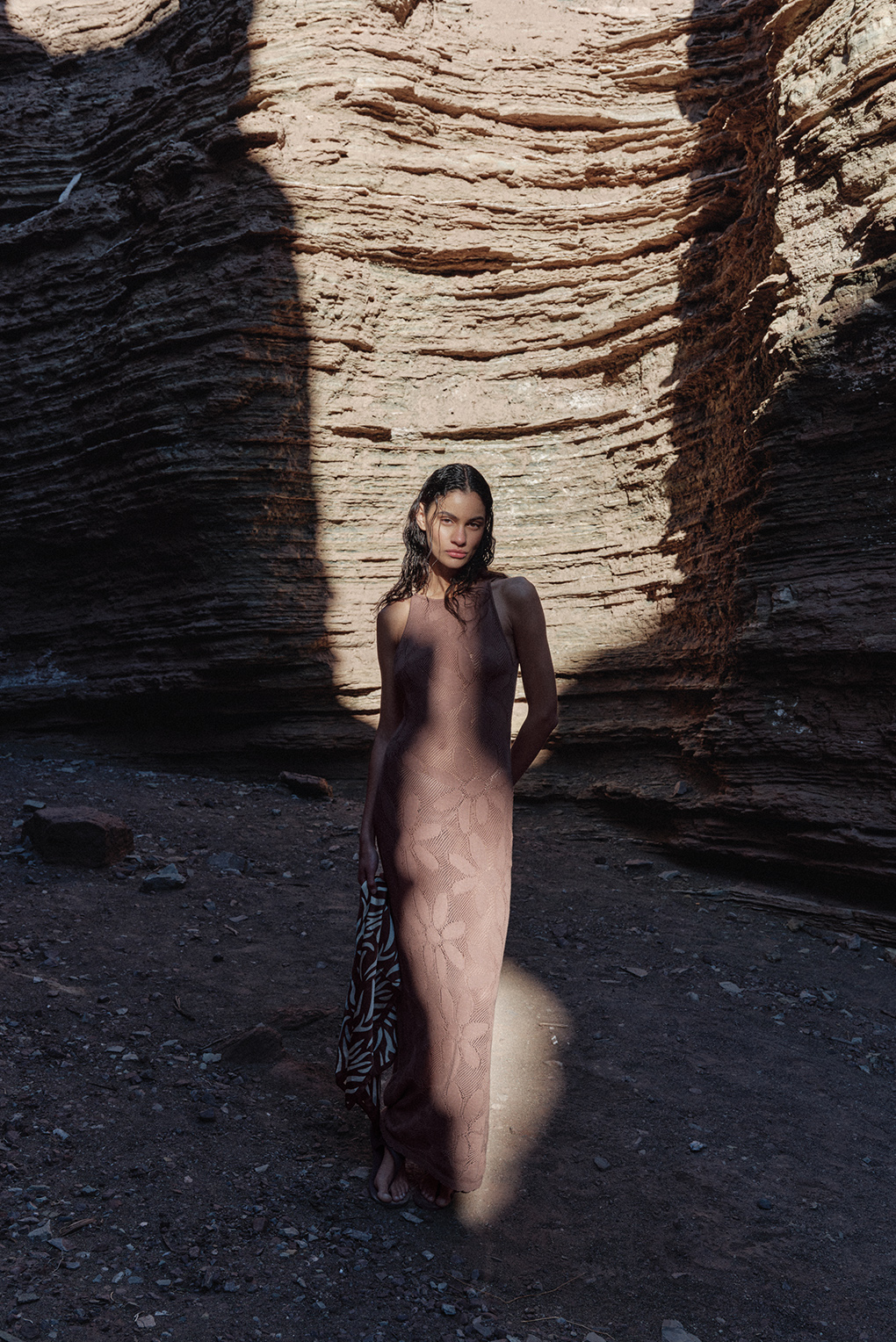 vestido largo calado de hilo