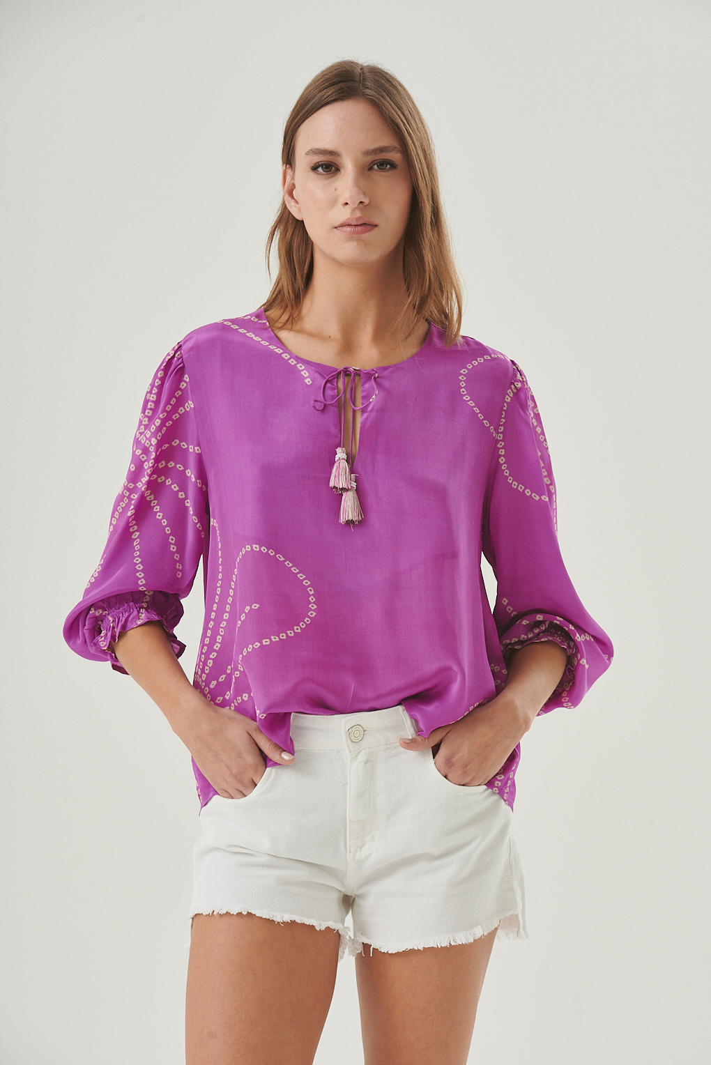 blusa estampada fucsia