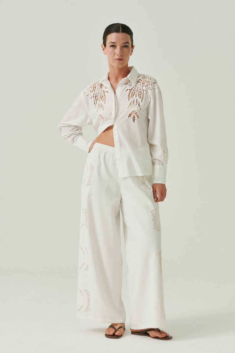 pantalón algodón bordado