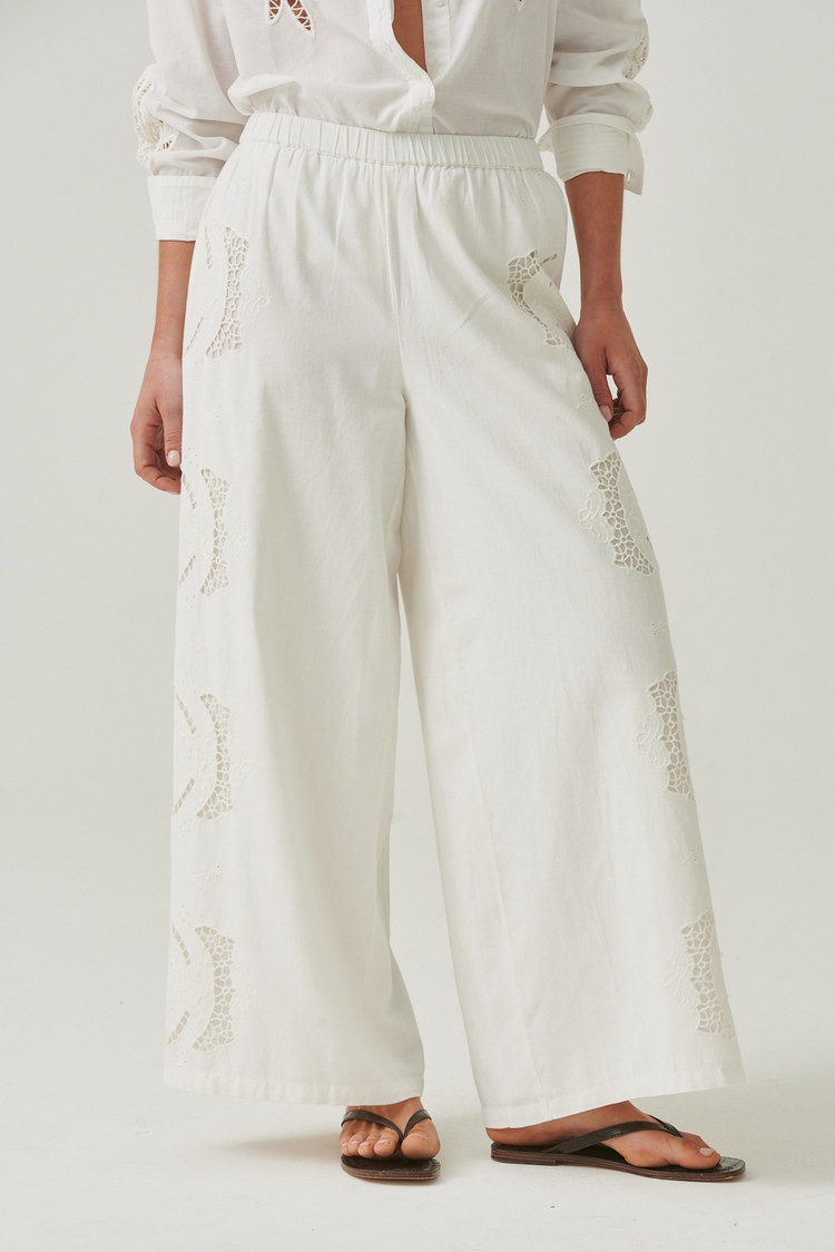 pantalón algodón bordado
