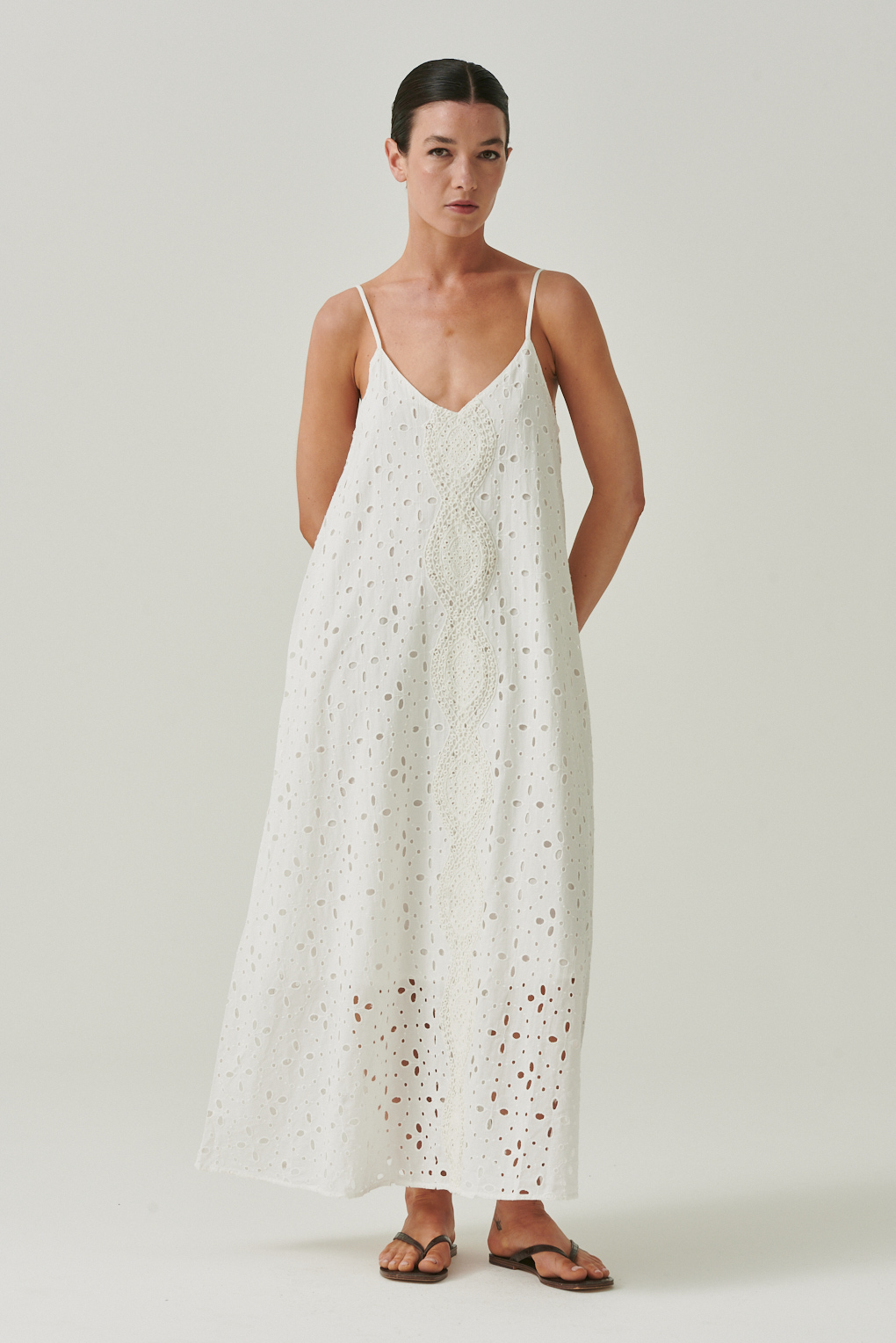 vestido largo algodón broderie