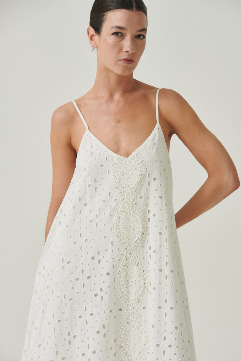 vestido largo algodón broderie