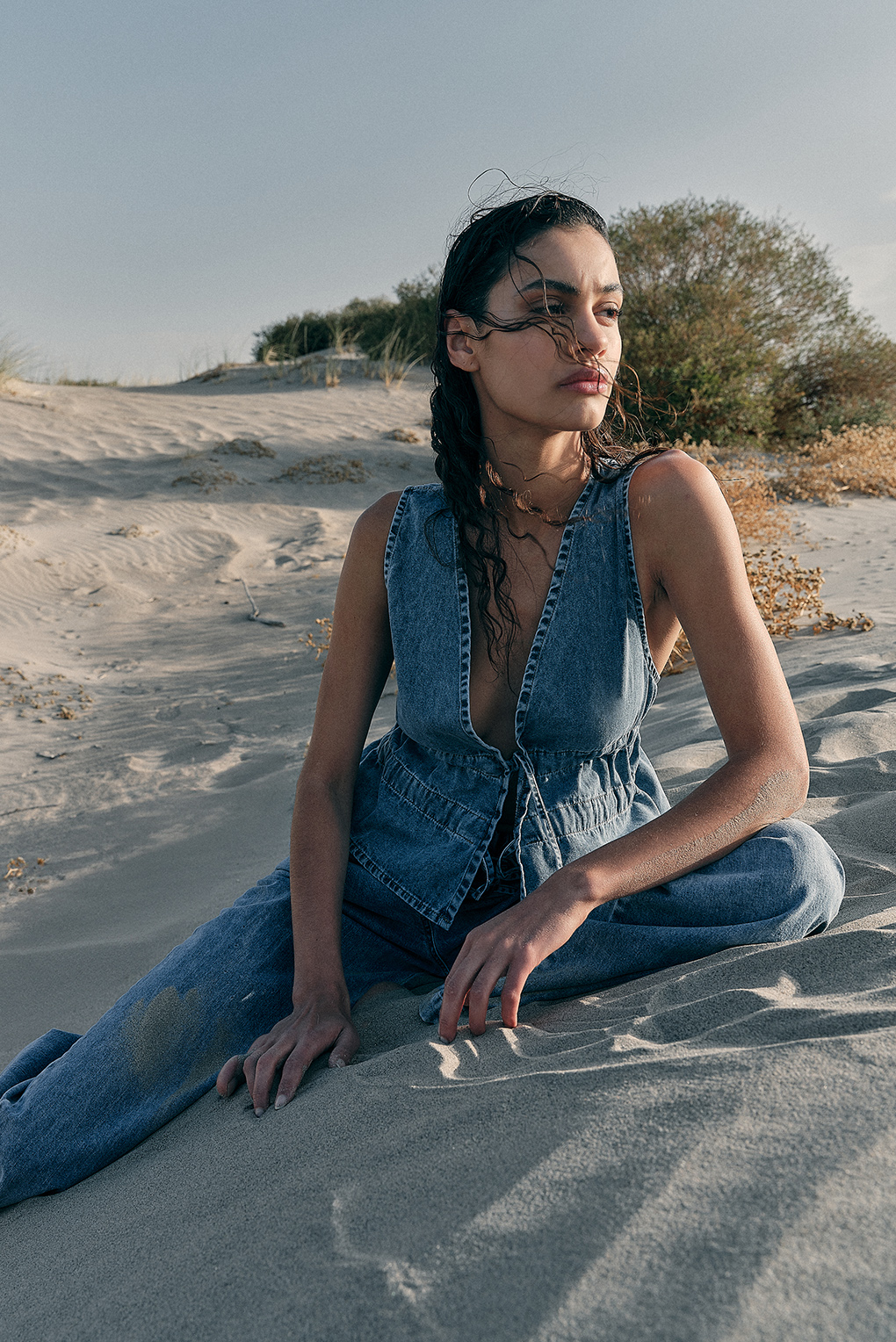 top frunce denim