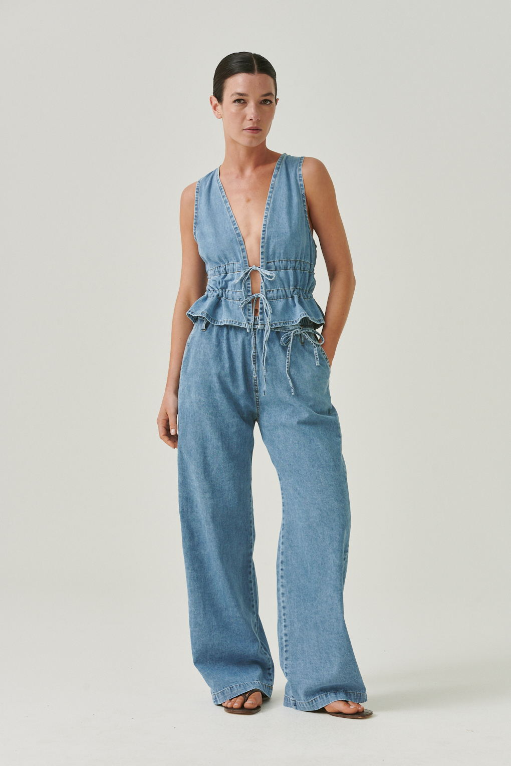 top frunce denim