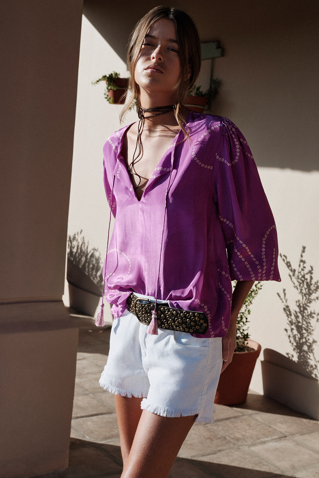 blusa estampada fucsia