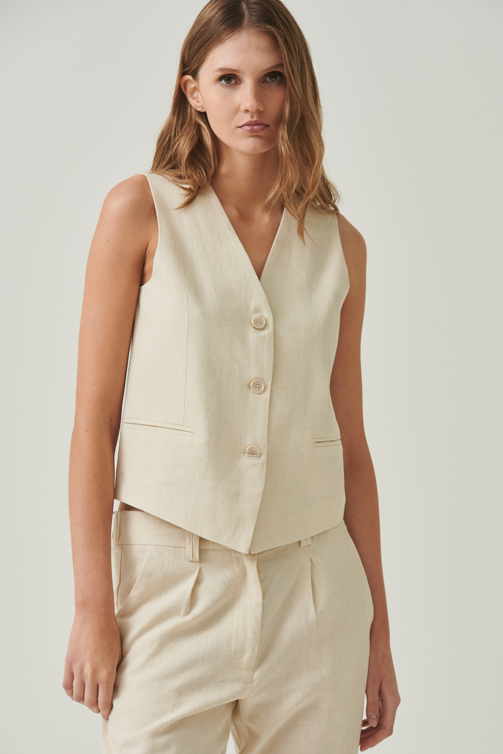 chaleco lino liso