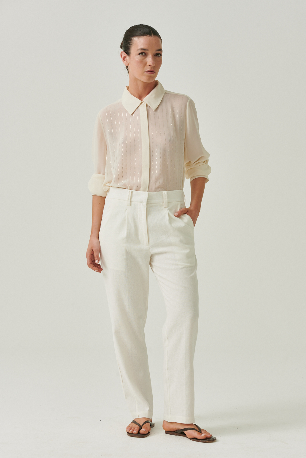 pantalon de lino recto
