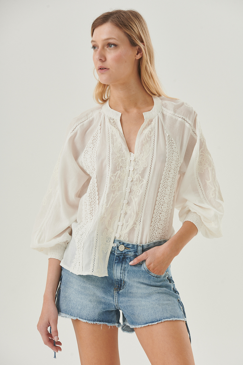 camisa algodón broderie