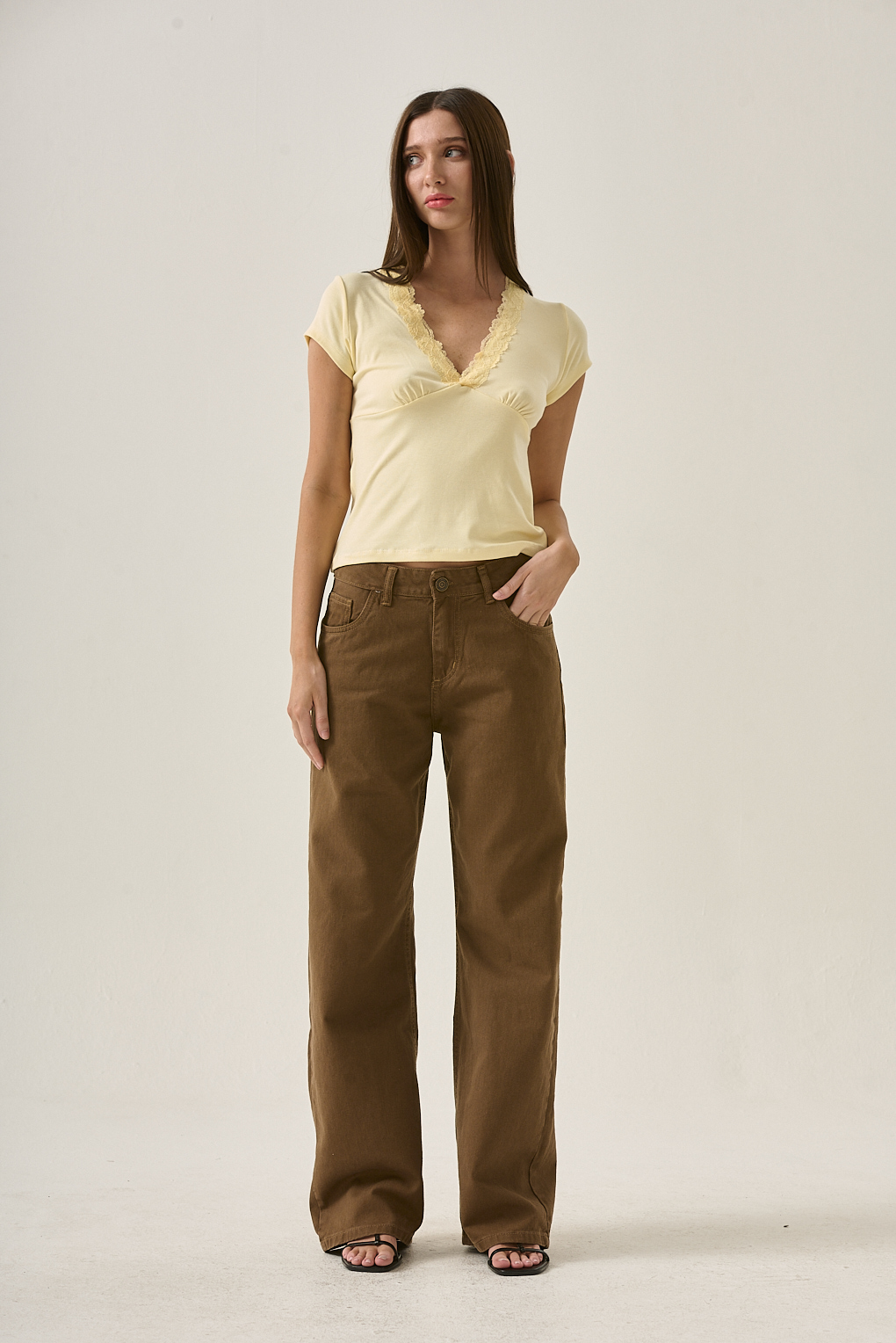 jean wide leg marrón