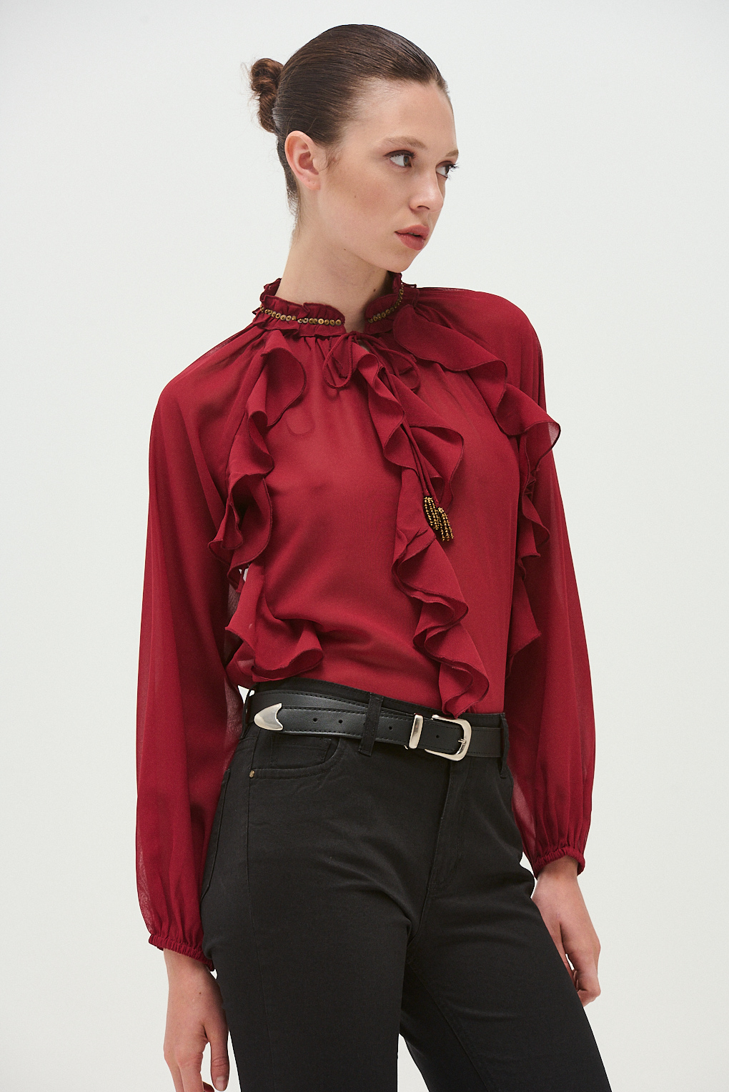 blusa gasa y volados