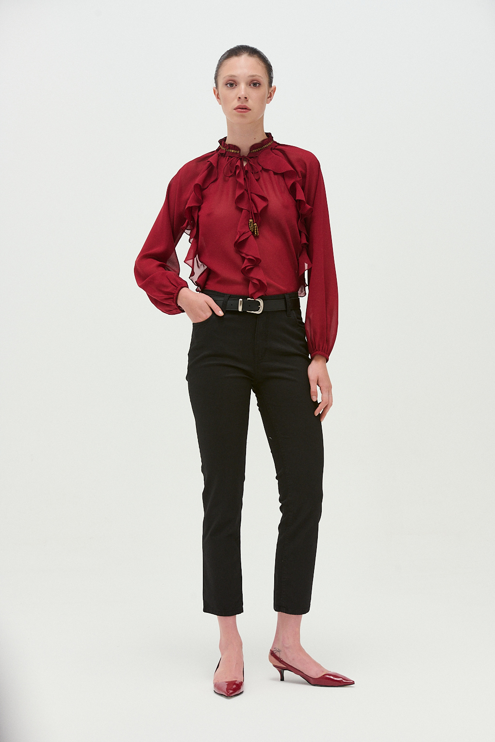 blusa gasa y volados